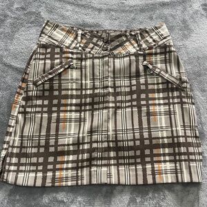 Plaid Cotton-Blend Skort in Brown and Cream